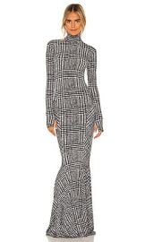 Norma Kamali Long Sleeve Turtle Fishtail Gown In Large Glenn Plaid at Revolve