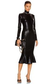 Norma Kamali Long Sleeve Turtleneck Fishtail Dress in Black Foil  FWRD at Forward