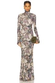 Norma Kamali Long Sleeve Turtleneck Fishtail Gown In Autumn Leaves at Revolve