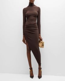 Norma Kamali Long Sleeve Turtleneck Side Drape Gown at Neiman Marcus