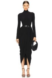 Norma Kamali Long Sleeve Turtleneck Waterfall Dress In Black at Revolve