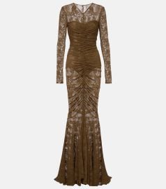 Norma Kamali Long Sleeve V Neck Shirred Front Fishtail Gown at Mytheresa