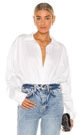 Norma Kamali Oversized Boyfriend Shirt Bodysuit In White at Revolve