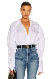 Norma Kamali Oversized Boyfriend Shirt Bodysuit in White FWRD at FWRD
