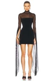 Norma Kamali Ribbon Sleeve Turtleneck Mesh Mini Dress at FWRD