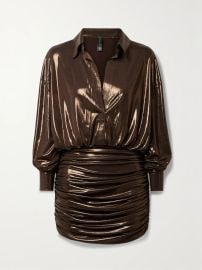 Norma Kamali Ruched metallic stretch lam mini shirt dress at Net a Porter
