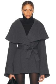 Norma Kamali Shawl Collar Peplum Jacket in Dark Heather Grey FWRD at FWRD