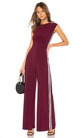 Norma Kamali Side Stripe Sleeveless Jumpsuit in Plum  Engineered Stripe at Revolve