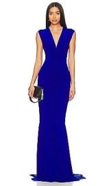 Norma Kamali Sleeveless Deep V Neck Shirred Front Fishtail Gown In Electric Blue at Revolve