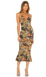 Norma Kamali Slip Fishtail Dress In Orange Falling Leaves at Revolve