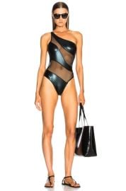 Norma Kamali Snake Mesh Mio Swimsuit in Black Foil  FWRD at Forward