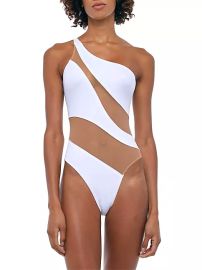 Norma Kamali Snake Mesh Stripe One Piece Swimsuit at Saks Fifth Avenue