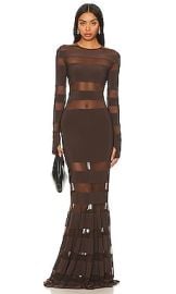 Norma Kamali Spliced Dress Fishtail Gown In Chocolate Chocolate Mesh at Revolve