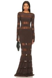 Norma Kamali Spliced Dress Fishtail Gown In Chocolate Chocolate Mesh at Revolve