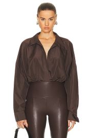 Norma Kamali Super Oversized Boyfriend Shirt Bodysuit in Chocolate FWRD at FWRD