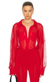 Norma Kamali Super Oversized Boyfriend Shirt Bodysuit in Tiger Red FWRD at FWRD