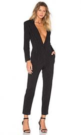 Norma Kamali Tapered Leg Jumpsuit in Black Pinstripe from Revolve com at Revolve