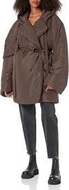 Norma Kamali Women's Hooded Sleeping Bag Car Coat W/Drawstrings at Amazon