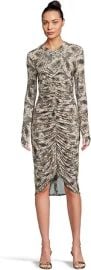 Norma Kamali Women's Long Sleeve V Neck Shirred Front Dress to Knee at Amazon