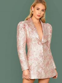 Notched Collar Floral Jacquard Blazer Dress at Shein