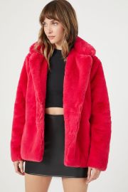 Notched Faux Fur Coat at Forever 21