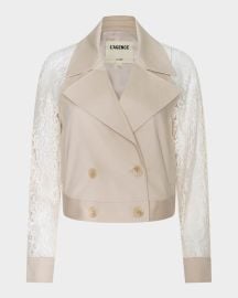 Novelle Cropped Lace-Sleeve Trench Coat at Neiman Marcus