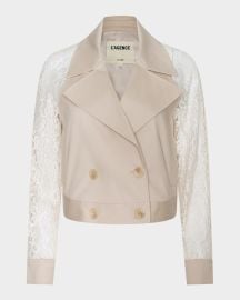 Novelle Cropped Lace-Sleeve Trench Coat at Neiman Marcus
