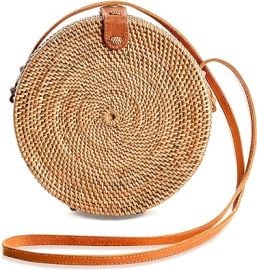 Novum Crafts Round Rattan Bag for Women - Handmade Ata Wicker Woven Purse - Circle Square Oval Brown Straw Boho Bags Handbags com at Amazon