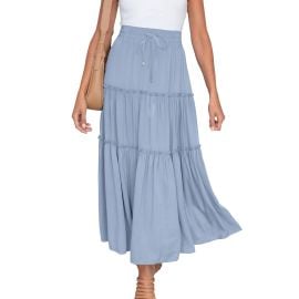 Npasoilc Skirts for Women High Waisted Elastic Drawstring Tiered Pleated Ruffle Flowy Hem Long Skirt - Walmart.com at Walmart