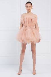 Nude Off The Shoulder Mini Tulle Dress at Kikiriki