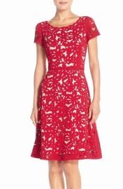 Nue by Shani Laser Cut Crepe Fit   Flare Dress red at Nordstrom