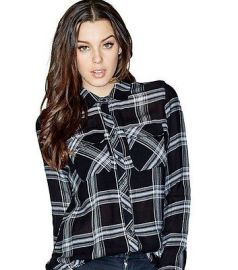 Nwt GUESS Dylan Plaid Utility Button down Shirt Top Black White S 4 5 eBay at eBay