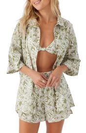 O\'Neill Olivia Leaf Print Cotton Cover-Up Shirt at Nordstrom