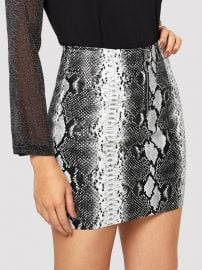 O-ring Zipper Snake Print PU Skirt by Shein at Shein