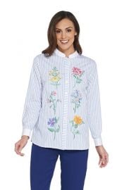 OB MACKIE FLORAL EMBROIDERED BUTTON FRONT shirt at QVC