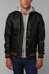 OBEY Faux-Leather Varsity Jacket at Urban Outfitters