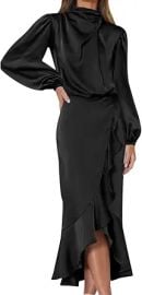 ODIZLI Women Mock Neck Satin Dresses Cocktail Dress Elegant Long Sleeve Ruffle Wrap Fall Dresses at Amazon