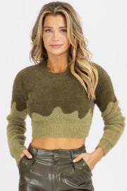 OLIVE ABSTRACT CONTRAST CROP SWEATER BACK IN STOCK  at L'ABEYE