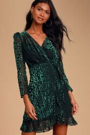 OPT Ekhi Black and Green Velvet Polka Dot Wrap Dress at Lulus