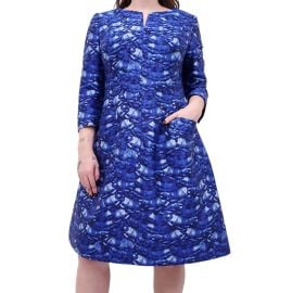 OSCAR DE LA RENTA BLUE PATTERNED TAFFETA DRESS - SIZE 14 at Rewind Couture