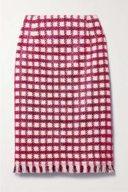 OSCAR DE LA RENTA Frayed checked metallic wool-blend tweed skirt NET-A-PORTER at Net a Porter