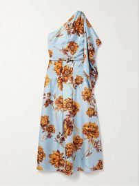 OSCAR DE LA RENTA One-shoulder belted draped floral-print silk-twill midi dress at Net a Porter