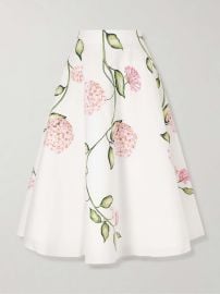 OSCAR DE LA RENTA Porcelain floral-print stretch cotton-poplin midi skirt at Net a Porter