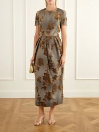 OSCAR DE LA RENTA Velvet-trimmed cotton-blend midi dress at Net a Porter