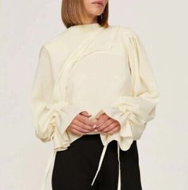 OSMAN YOUSEFZADA Top Womens 8 Cream Draped Tie Long Sleeve Blouse Open Back eBay at eBay