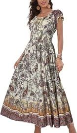 OSTOO Women's 2025 Summer Short Sleeves Boho Floral Print Tiered Casual Flowy Long Maxi Dress at Amazon