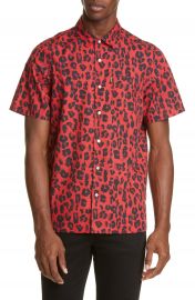 OVADIA  amp  SONS Red Leopard Short Sleeve Button-Up Shirt   Nordstrom at Nordstrom