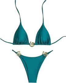 OYOANGLE Women's 2 Piece Bikini Set Spaghetti Strap Halter Swimsuit High Cut Bathing Suits at Amazon
