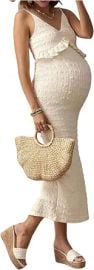 OYOANGLE Women's Maternity Textured Spaghetti Strap Dress at Amazon