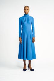 Oakley Dress Blue Long Sleeve High Neck Dress Emilia Wickstead at Emilia Wickstead